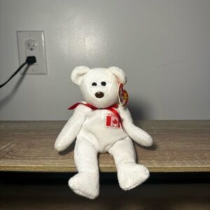 TY Canada Day White Teddy Bear with Red Ribbon